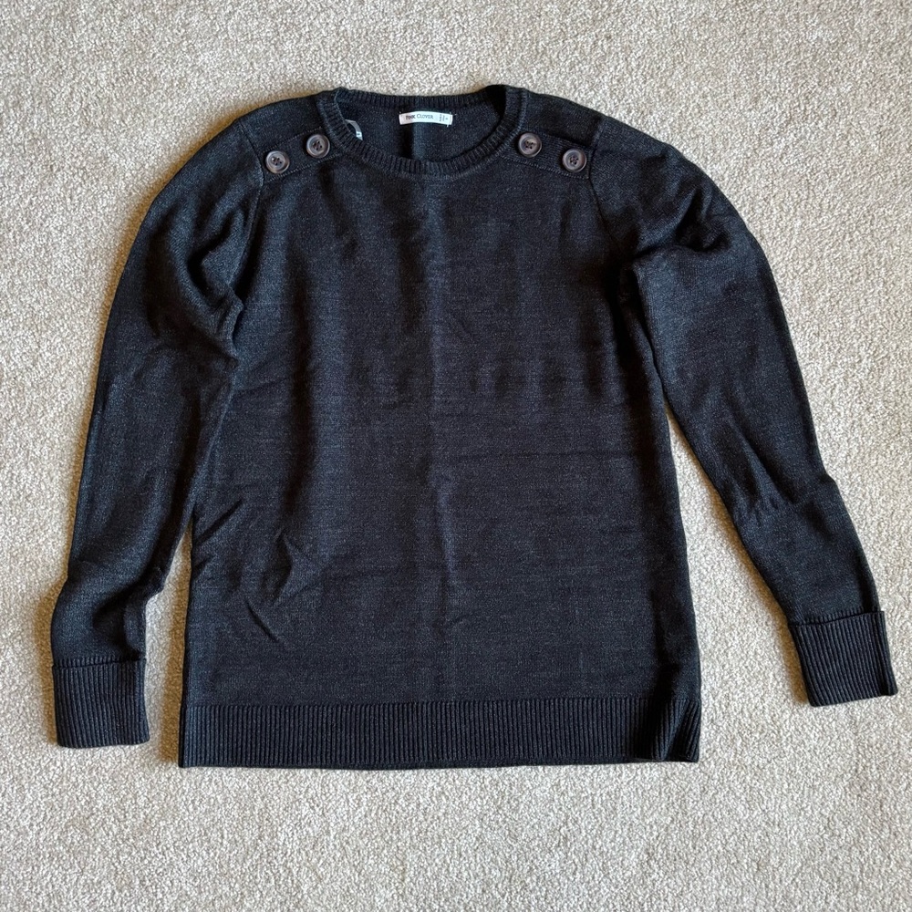 Pink Clover Charcoal Gray Button Shoulder Sweater Size S Soft Knit